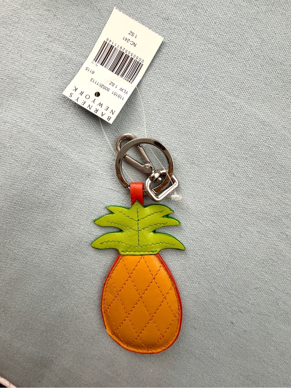 Barneys New York Quilted Pineapple Keyring key fob in Orange and Lime